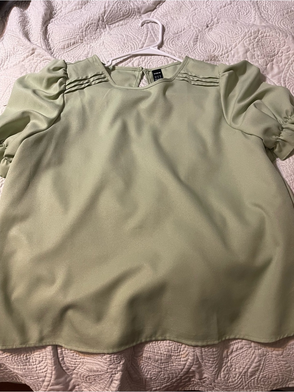 SHEIN Mint Green Puff Sleeve Blouse